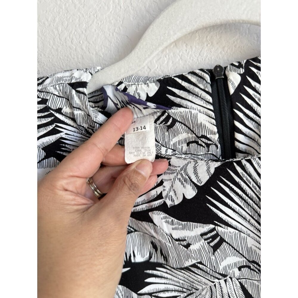 Vintage 1980s APRIL‎ RAIN Dress White Black Palm Print Dolman Long Sleeve 13-14 - Picture 7 of 13